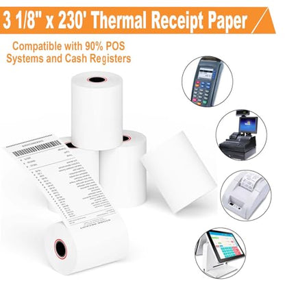 Coopaty Thermal Receipt Paper Rolls 3 1/8 x 230, 10 Rolls Thermal Cash Register POS Paper (50 Rolls) - size: 50 Rolls, style: 3 1/8" x 230'
