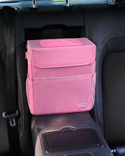 SIBOFUEGO Cute Car Trash Can with Lid, Collapsible, Leak-Proof, 2 Gallon - color: Pink Leopard, size: 2 Gallons