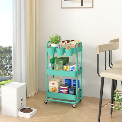 JIUYOTREE 3-Tier Plastic Rolling Storage Cart Utility Cart Green - color: Green, size: 3-Tier