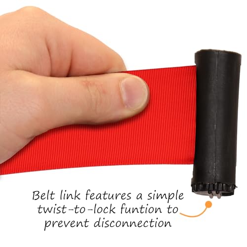 Smartign 2-Pack Retractable Belt Stanchion with 10ft Red Belt, 36 inch Tall Crowd Control Barricade Post with 20 lbs Concrete Base, 4-Way Connectivity, Powder-Coated Steel, Black, Made in USA