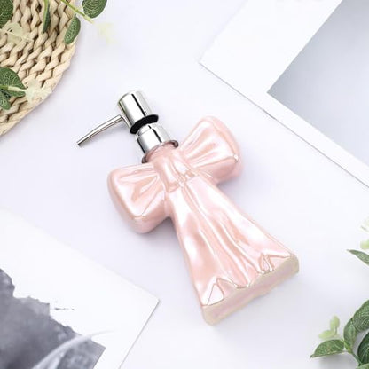 AceOrbit Ceramic Pink Bow Soap Pump Dispenser Hand Lotion Liquid Dispenser