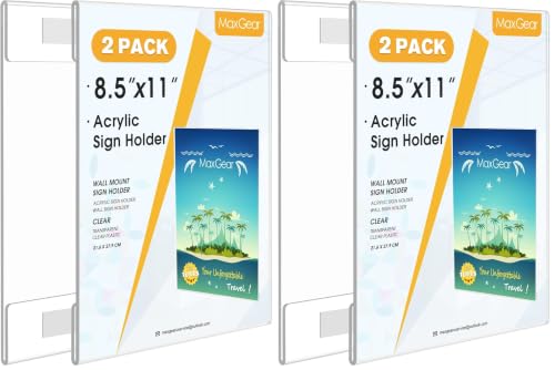 MaxGear Acrylic Sign Holder 8.5 x 11 Wall Mount with Tape, 4 Pack, Vertical - size: 8.5"x11"-2Pack (Pack of 2)