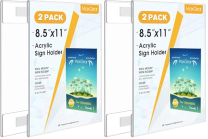 MaxGear Acrylic Sign Holder 8.5 x 11 Wall Mount with Tape, 4 Pack, Vertical - size: 8.5"x11"-2Pack (Pack of 2)