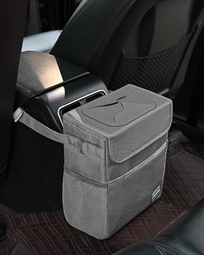 SIBOFUEGO Cute Car Trash Can with Lid, Collapsible, Leak-Proof, 2 Gallon - color: Gray Leopard, size: 2 Gallons