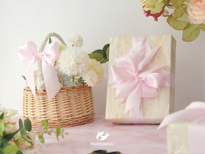HUIHUANG Pink Double Faced Satin Ribbon 1-1/2 inch Continuous 100 Yards - color: Light Pink, size: 1-1/2 inch