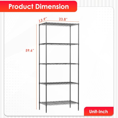 BestOffice | 5-Tier Wire Shelf | 14" x 24" x 60" | Black - color: Black, size: 14"D x 24"W x 60"H（Adjustable）