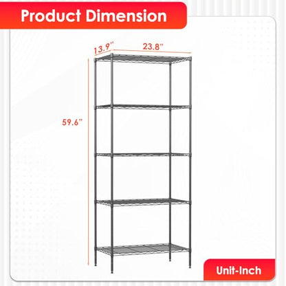 BestOffice | 5-Tier Wire Shelf | 14" x 24" x 60" | Black - color: Black, size: 14"D x 24"W x 60"H（Adjustable）