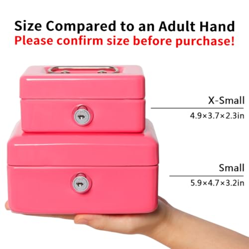 Decaller Small Cash Box with Lock and Slot, Metal Coin Bank Piggy Bank for Adults & Kids, 5.9" x 4.7" x 3.2", Pink - color: Pink, size: Small (5.9 Inch)