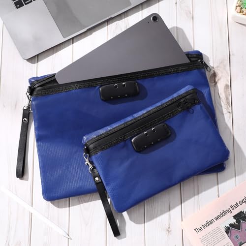 Nezyo 2 Pcs Fireproof Document Bag with Lock, Waterproof Money Pouch,Blue - color: Blue