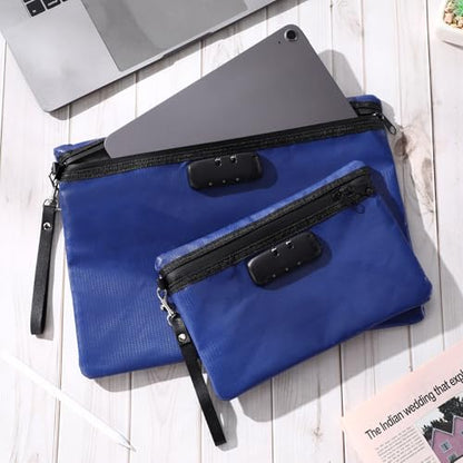 Nezyo 2 Pcs Fireproof Document Bag with Lock, Waterproof Money Pouch,Blue - color: Blue