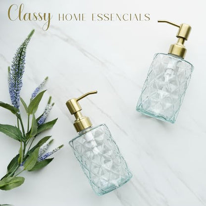 JASAI Diamond Design Glass Soap Dispenser with Golden Pump - color: Clearglass-golden Pump, style: Diamond