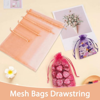 Crweety 50PCS Organza Bags 6x9 Peach Small Gift Bags Mesh Drawstring - color: Peach