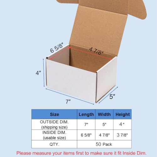 Wowxyz 7x5x4 Inches Shipping Boxes 50 Pack Corrugated Cardboard White Box - size: 7x5x4"