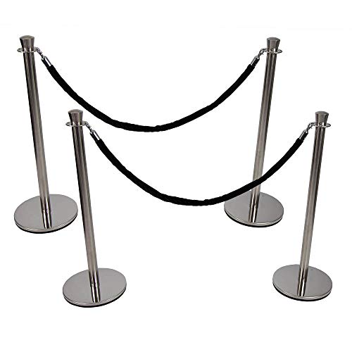 Vispronet Premium Rope Barrier– 39in Tall Stanchion Post with 4.9ft Black Velvet Rope – Includes (4) 3.25ft Tall Poles, (2) Velvet Ropes – 13.5in Diameter Base – Crowd Control Barricade for Events - color: Black, size: 4 Poles
