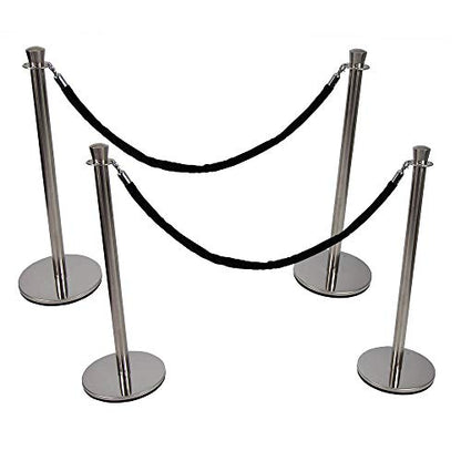 Vispronet Premium Rope Barrier– 39in Tall Stanchion Post with 4.9ft Black Velvet Rope – Includes (4) 3.25ft Tall Poles, (2) Velvet Ropes – 13.5in Diameter Base – Crowd Control Barricade for Events - color: Black, size: 4 Poles