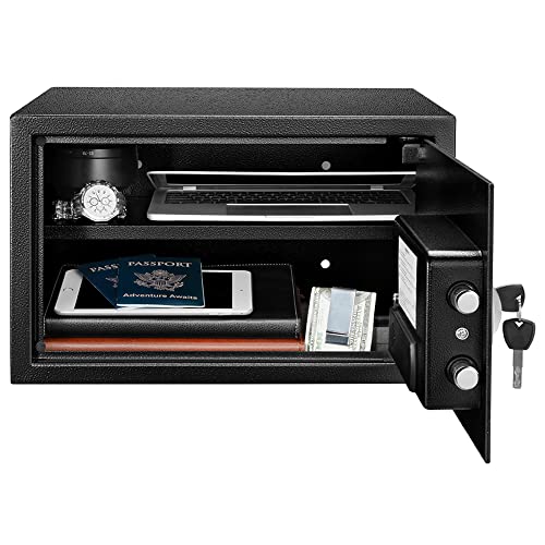 Amazon Basics Steel Security Safe and Lock Box with Digital Keypad, Easy to Use, Removable Shelf, Secure Cash, Jewelry, Documents, Black, 1.2 Cubic Feet, 16.9-x-14.6-x-10.6-inches (WxDxH) - size: 1.2 Cubic Feet