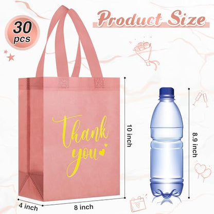 Sweetude 30 Thank You Non Woven Gift Bag, 10 x 8 x 4 Inch, Leather Pink - color: Leather Pink, size: 10 X 8 X 4 Inch