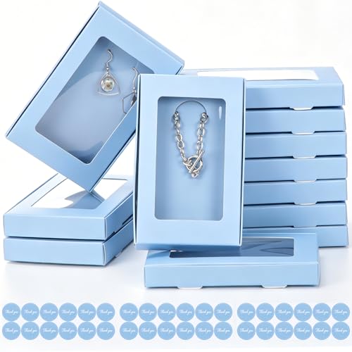 Crtiin 30 Pack Jewelry Gift Boxes Set with Clear Window, Haze Blue - color: Haze Blue