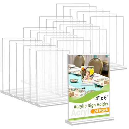 Dynta 24 Pack Acrylic Sign Holder 4x6 Picture Frame - size: 4x6 Inches