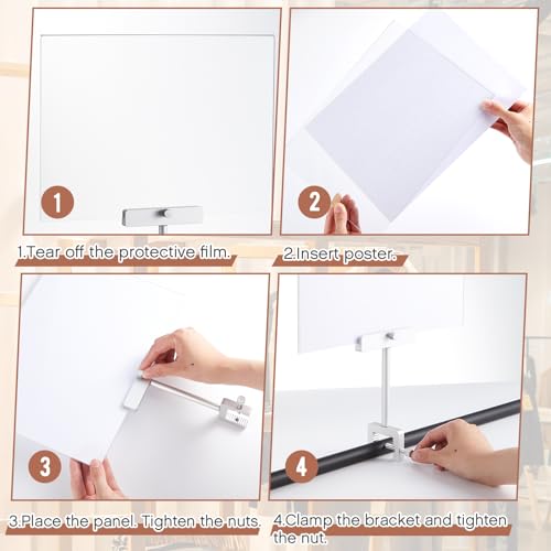 FoldTier 3 Set Aluminum Alloy Sign Holder Clamp with 8.5x11 Acrylic Frame - color: Silver, size: 8.5 x 11 Inches