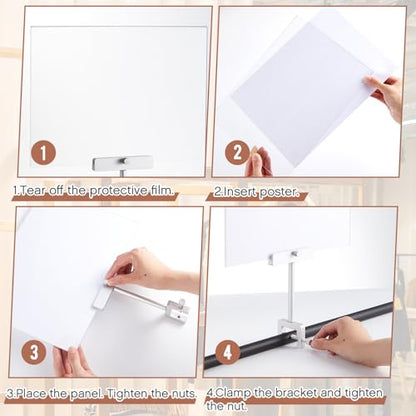 FoldTier 3 Set Aluminum Alloy Sign Holder Clamp with 8.5x11 Acrylic Frame - color: Silver, size: 8.5 x 11 Inches