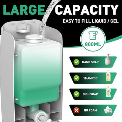 Commercial Soap Dispenser Wall Mount Manual Pump Hand Soap Dispenser 800ml Gel Liquid Hand Sanitizer Dispenser Self Adhesive for Home Bathroom (White) - color: White