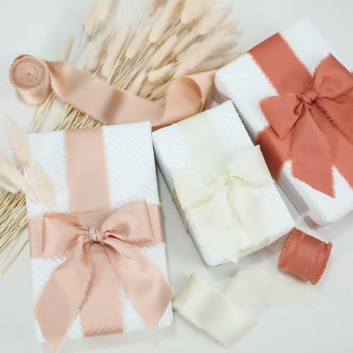 Keypan Fall Orange Frayed Satin Chiffon Ribbon, 1.5 Inches, 21 Yards - color: Fall Set
