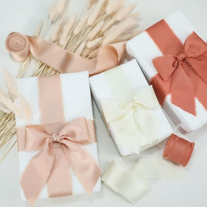 Keypan Fall Orange Frayed Satin Chiffon Ribbon, 1.5 Inches, 21 Yards - color: Fall Set