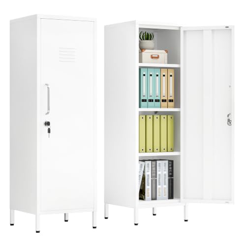 pozdeg 47.24" White Lockable Small Metal Storage Locker - color: White, size: 14.96"D x 14.88"W x 47.24"H