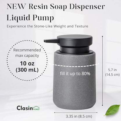 Clasin Home Liquid Soap Dispenser with Easy-to-Press Pump, 10 oz Refillable Hand Soap Dispenser with Extended Spout for Bathroom Kitchen Dish Lotion, Modern Stone Texture (Gray) - color: Gray