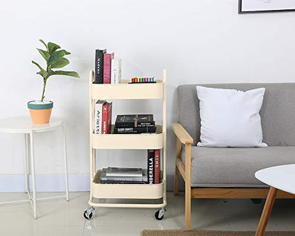 Melody House 3-Tier Metal Mesh Utility Rolling Cart Storage Organization Cart with Wheels, Beige - color: A- Beige