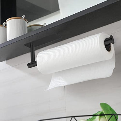 Paper Towel Holder - Eolax Under Cabinet Paper Towel Bar for Kitchen, Wall Mount Self Adhesive or Drilling Paper Towel Rack, 304 Stainless Steel (Black) - color: Black