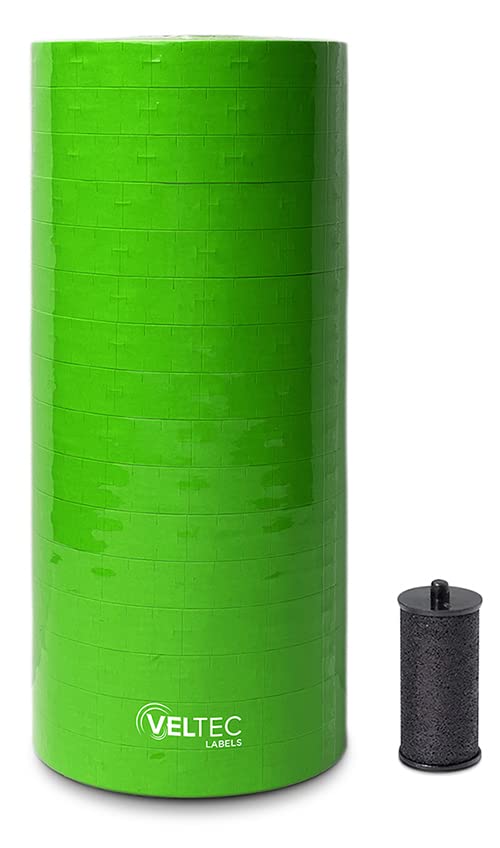 Veltec Premium Pricing Labels for Monarch 1110 Price Gun, 16 Rolls, 17,000 Labels, Ink Roller Included (Green) - color: Green