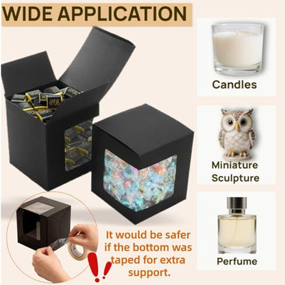 AVLA 50 Pack Mug Boxes for Gifts, Black Sublimation Mugs Packaging Box, 11oz 12oz 15oz Coffee Mugs Boxes with Window for Wrapping Birthdays Wedding Anniversaries Christmas