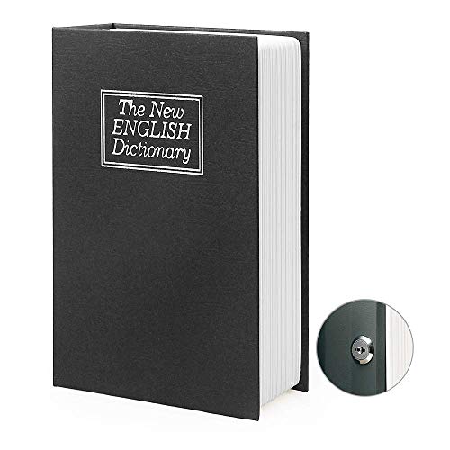 Small Sized Diversion Book Safe Storage Box, Dictionary Secret Safe Can with Security Combination Lock/Key, Diversion Book Hidden Safe (Key, Black dictionary) - style: Black dictionary-Key
