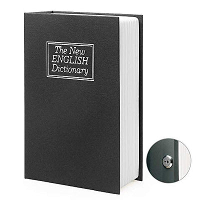 Small Sized Diversion Book Safe Storage Box, Dictionary Secret Safe Can with Security Combination Lock/Key, Diversion Book Hidden Safe (Key, Black dictionary) - style: Black dictionary-Key