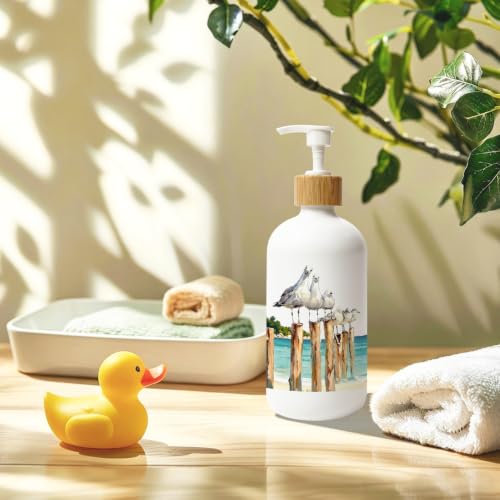 Coastal Beach Seagull Glass Soap Dispenser with Pump - color: Seagull