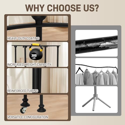 Dual-Form Rolling Clothing Rack, 330LBS Heavy Duty Garment Rack with Wheels