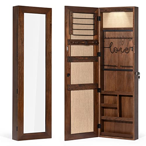 SRIWATANA Dark Brown Jewelry Cabinet with Full Length Mirror, Solid Wood - color: dark brown