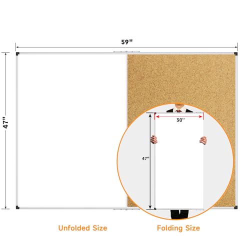 XBoard Magnetic White Board and Bulletin Corkboard Combination, 60 x 48 Inch Foldable Dry Erase & Cork Combo Board for wall with Aluminum Frame, 5' x 4' Notice Memo Board Pin Vision Board - size: 48" x 60"