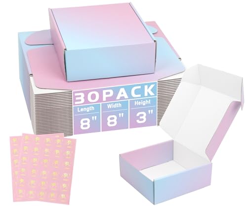 8"x8"x3" Shipping Boxes, 30 Pack Purple Cardboard Mailer Boxes for Small Business - color: Purple, size: 8x8x3 in