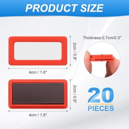 uxcell 20 Pcs Magnetic Label Holders, 1.6 x 0.8 Inch Data Card Holder with Paper Cards and Protective Films for Shelf White Board Toolbox Metal Wall Cabinet Drawer, Red - color: Red, size: 1.6 x 0.8 Inch
