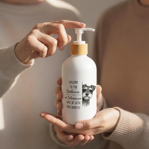 Schnauzer Dog Bathroom Soap Dispenser, Schnauzer Gifts Glass Hand Soap Dispenser with Pump, Funny Dog Refillable Handsoap Liquid Bottle for Bathroom Washroom Restroom Countertop - color: Schnauzer