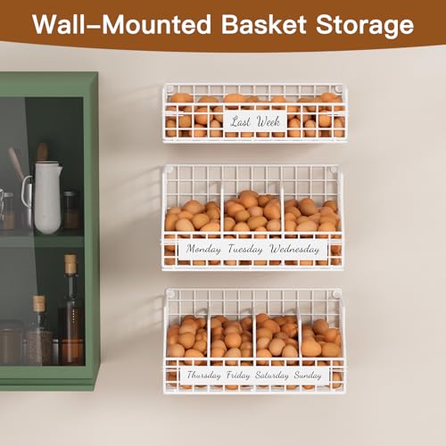 Egg Basket, Stackable Wall Mount Countertop Egg Holder with Weekday Labels - color: White, size: 3-Tier（with printed labels）