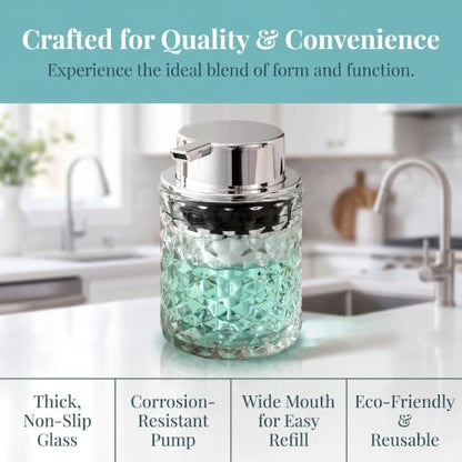 Malachi Foaming Hand Soap Dispenser, Refillable Clear Glass Foam Pump Bottle for Liquid Hand Soap, Dish Soap, Multi‑use for Bathroom, Kitchen & Commercial Use - color: Diamond Clear -2