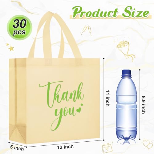 Sweetude 30 Thank You Non Woven Gift Bag, 11 x 12 x 5 Inch, Beige - color: Beige, size: 11 X 12 X 5 Inch