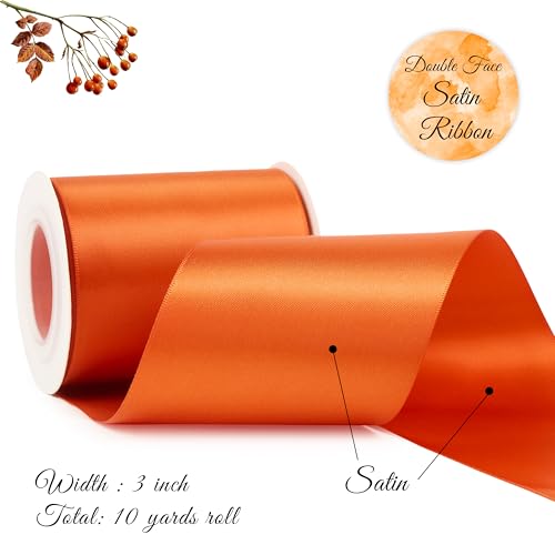 Orange Double-Faced Satin Ribbon, 3 Inch x 10 Yards - color: Terracotta