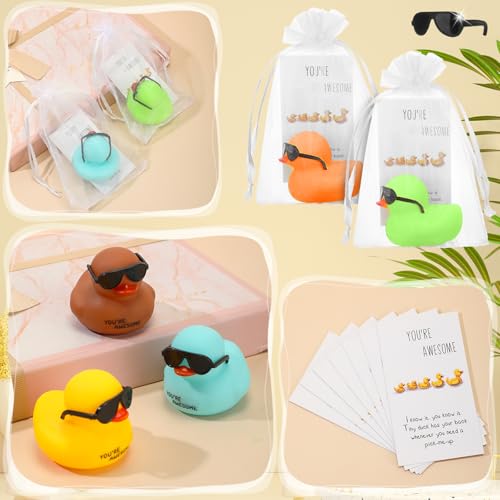 Deekin 20 Sets Thank You Gift Inspirational Mini Rubber Ducks with Cards