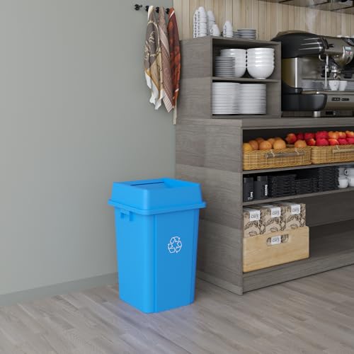 19 Gallon Blue Square Commercial Trash Garbage Can with Lid | Outdoor Office Restaurant School Kitchen - color: Blue, size: 19 Gallon, style: Trash Can with Lid