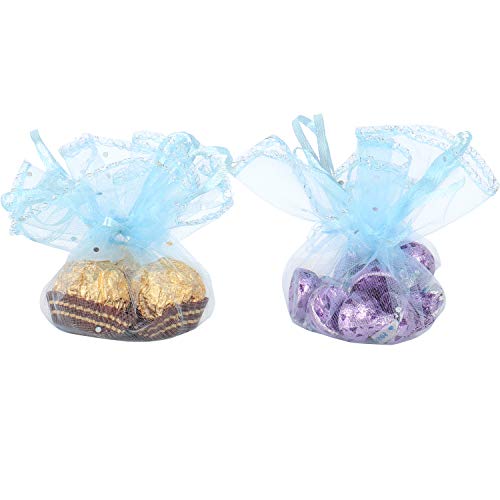 100Pcs 9.8 Inch Round Drawstring Organza Bags, Tulle Circles Jewelry Candy Pouch Christmas Wedding Party Favor Gift Packaging Bags (Sky Blue) - color: Sky Blue